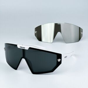 NEW Versace VE4461 314/87 White Grey Mirror Silver Detachable Lens Sunglasses